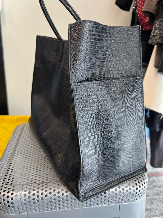 B May Black Leather Animal Embossed Magnetic Closure hand bag Bag