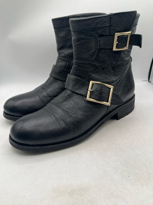 Jimmy Choo Shoe Size 40 Black Leather Buckle Round Toe Booties