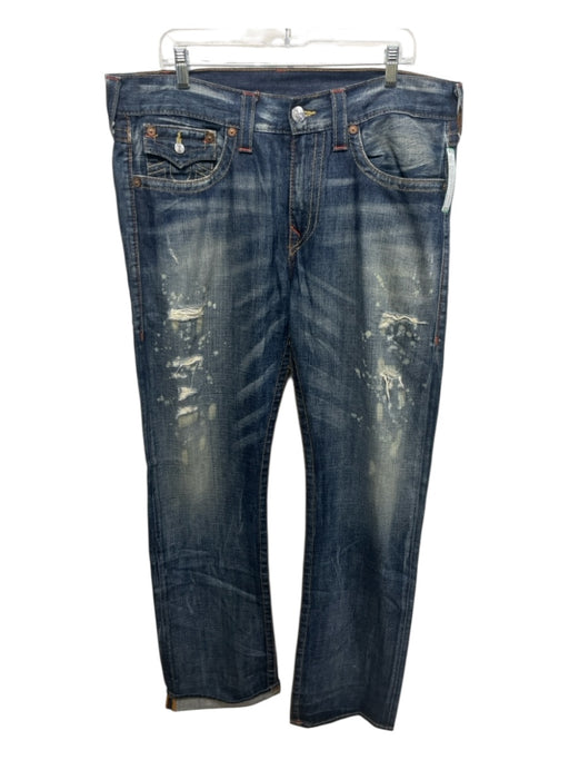 True Religion Size 36 Medium Wash Cotton Denim Distressed Zip Fly Men's Pants Medium Wash / 36