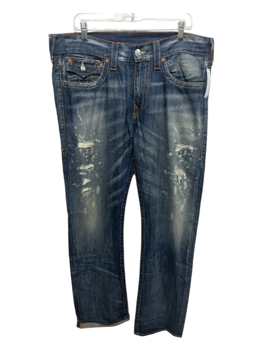 True Religion Size 36 Medium Wash Cotton Denim Distressed Zip Fly Men's Pants Medium Wash / 36