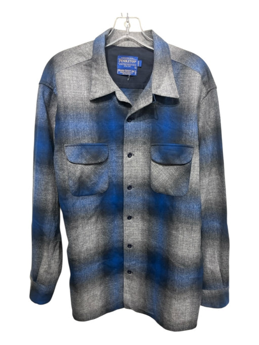 Pendleton Size L Blue & Gray Wool Plaid Button Down Men's Long Sleeve Shirt Blue & Gray / L