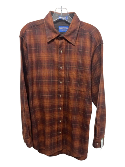 Pendleton Size L Orange & Multi Wool Plaid Button Down Men's Long Sleeve Shirt Orange & Multi / L