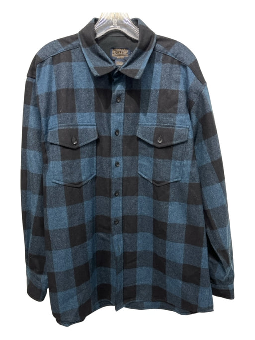 Pendleton Size L Blue & Black Wool Plaid Button Down Men's Long Sleeve Shirt Blue & Black / L