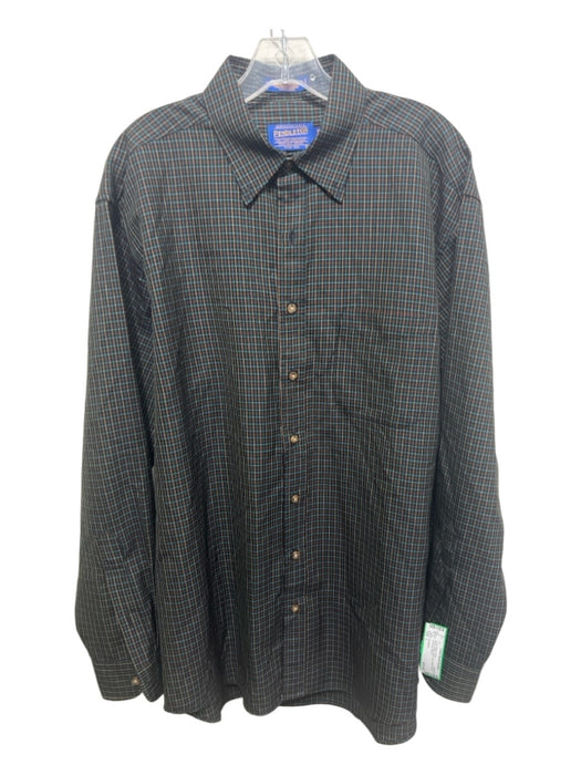 Pendleton Size L Black & Multi Wool Grid Button Down Men's Long Sleeve Shirt Black & Multi / L