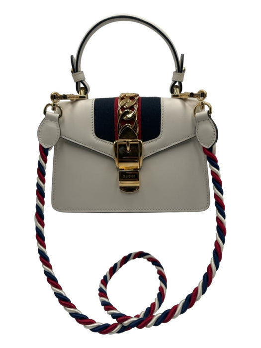 Gucci Red, White, Blue Leather Rope Strap Top Handle Gold Hardware Bag Red, White, Blue / Mini