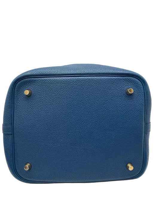 Hermes Cobalt Blue Pebble Leather Gold hardware Top Handle Tote Bag