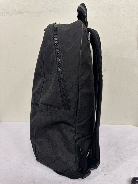 Gucci Black Nylon & Leather Zipper Pockets Guccissima Slim Backpack Bag