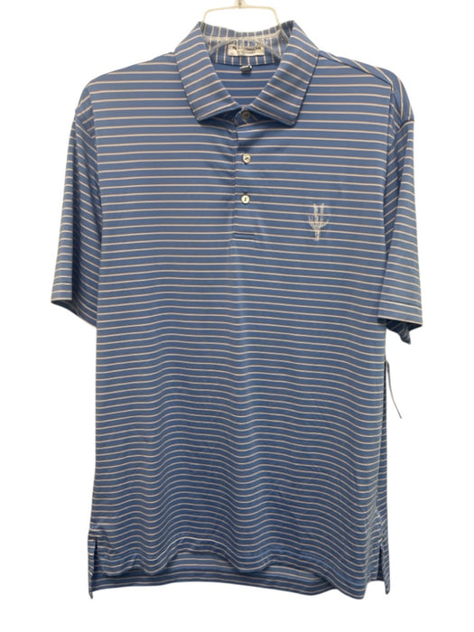 Peter Millar Size M Blue & Yellow Synthetic Striped Polo Athleisure Short Sleeve Blue & Yellow / M
