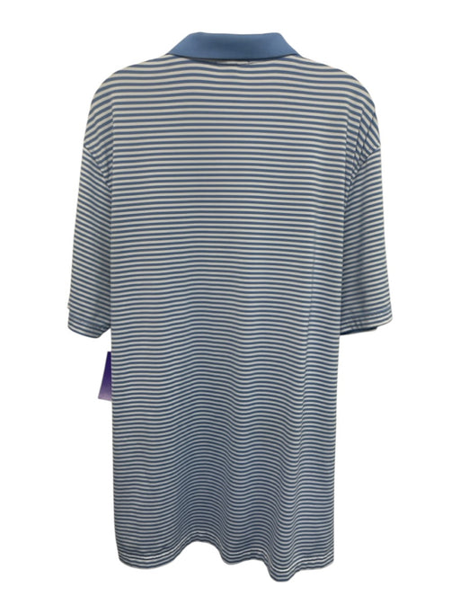 Peter Millar Size L Blue & White Synthetic Striped Polo Athleisure Short Sleeve Blue & White / L