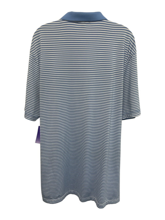 Peter Millar Size L Blue & White Synthetic Striped Polo Athleisure Short Sleeve Blue & White / L
