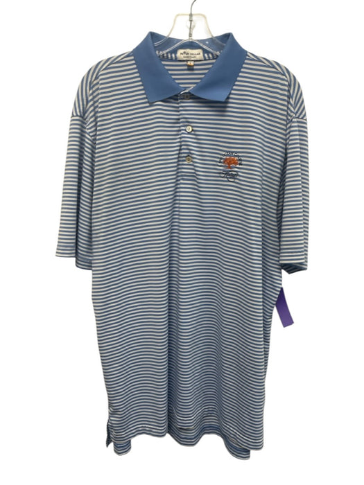 Peter Millar Size L Blue & White Synthetic Striped Polo Athleisure Short Sleeve Blue & White / L