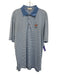 Peter Millar Size L Blue & White Synthetic Striped Polo Athleisure Short Sleeve Blue & White / L