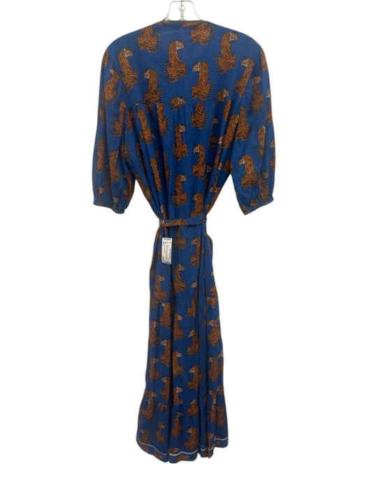 Mary Marshmallow Size L Blue Orange Black Cotton Tigers Balloon Sleeve Dress Blue Orange Black / L