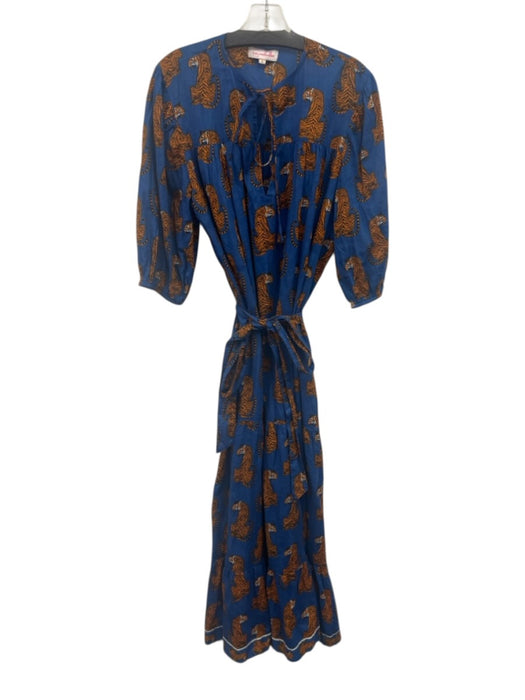 Mary Marshmallow Size L Blue Orange Black Cotton Tigers Balloon Sleeve Dress Blue Orange Black / L