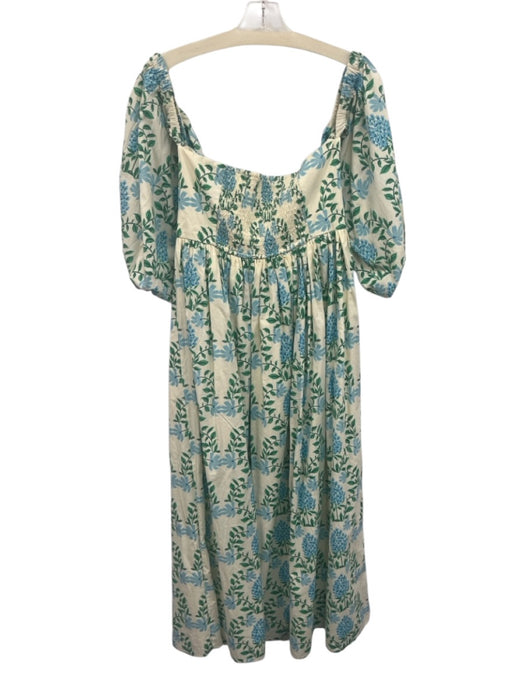 Letmebe Size M Beige, Green, Blue Cotton Smocked Back Floral Empire Waist Dress Beige, Green, Blue / M