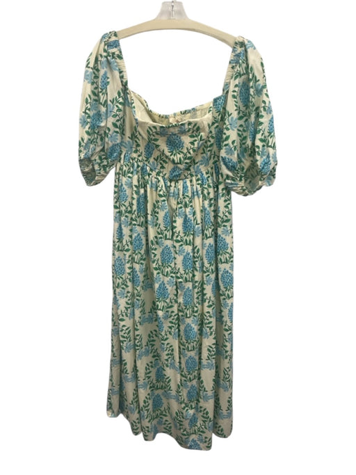 Letmebe Size M Beige, Green, Blue Cotton Smocked Back Floral Empire Waist Dress Beige, Green, Blue / M