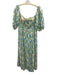 Letmebe Size M Beige, Green, Blue Cotton Smocked Back Floral Empire Waist Dress Beige, Green, Blue / M
