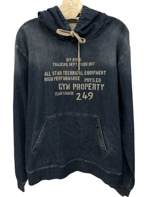 Dolce & Gabbana Size 42 Blue Cotton Blend Words Hoodie Denim Men's Jacket Blue / 42