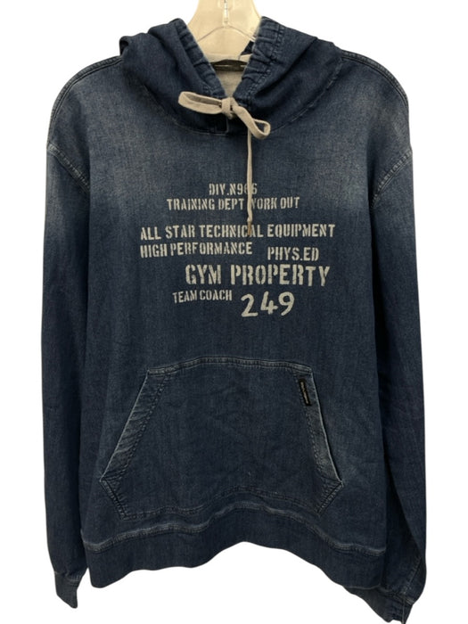 Dolce & Gabbana Size 42 Blue Cotton Blend Words Hoodie Denim Men's Jacket Blue / 42