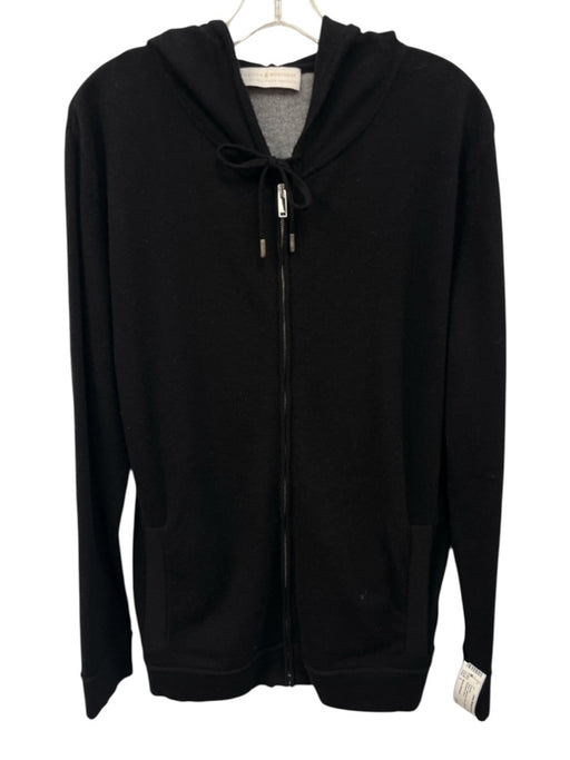 Maison Montagut Size L Black Cashmere Solid Hoodie Zip Up Men's Sweater Black / L
