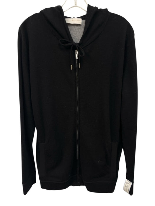 Maison Montagut Size L Black Cashmere Solid Hoodie Zip Up Men's Sweater Black / L
