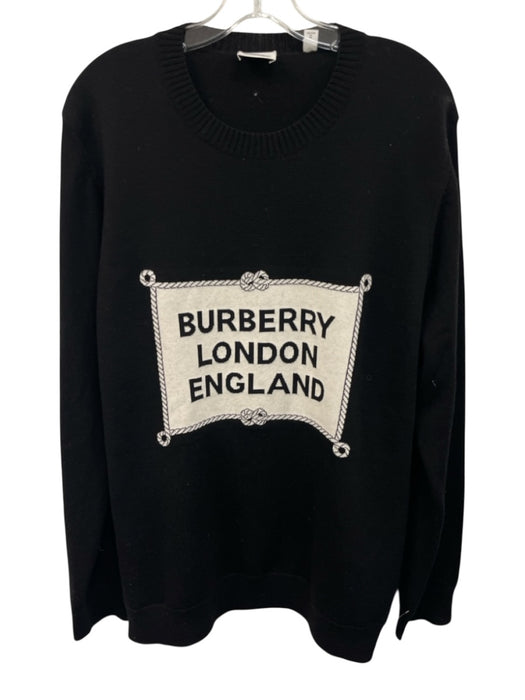 Burberry Size XL Black & White Wool Blend logo Crew Neck Men's Sweater Black & White / XL
