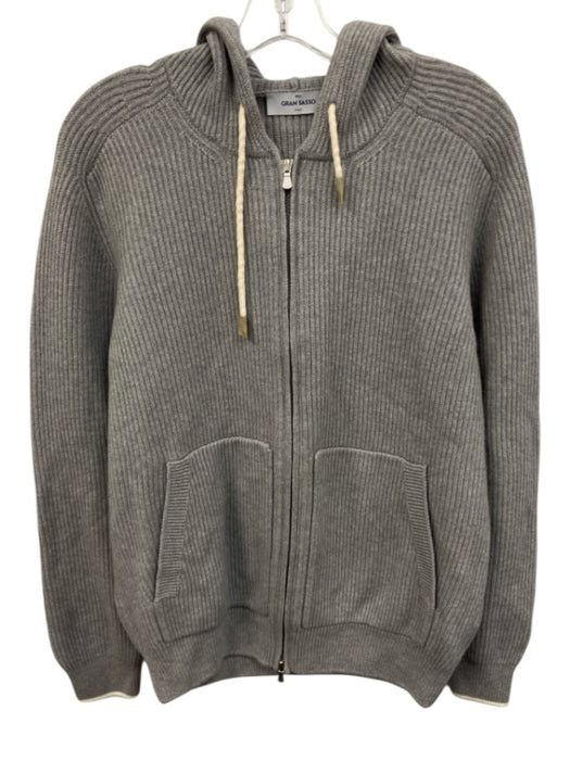 Gran Sasso Size 52 Gray Wool Ribbed Hoodie Zip Up Men's Jacket Gray / 52
