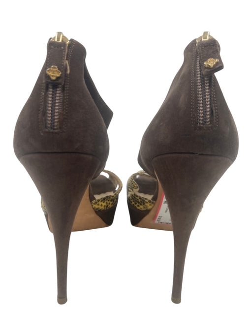 Oscar De La Renta Shoe Size 40 Brown Suede Snake Skin Open Toe Back Zip Heels Brown / 40