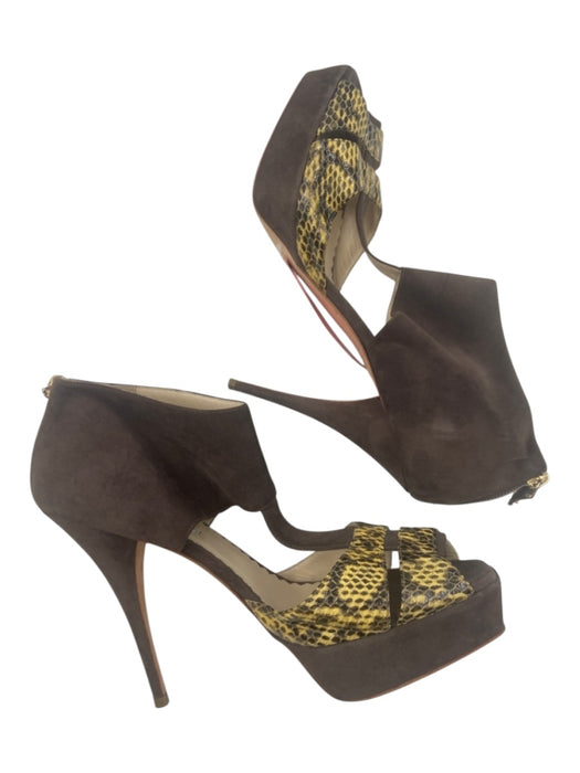 Oscar De La Renta Shoe Size 40 Brown Suede Snake Skin Open Toe Back Zip Heels Brown / 40