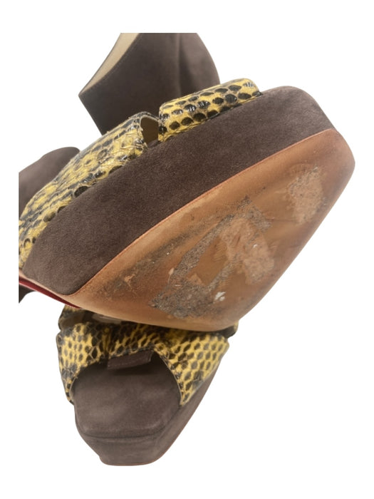 Oscar De La Renta Shoe Size 40 Brown Suede Snake Skin Open Toe Back Zip Heels Brown / 40