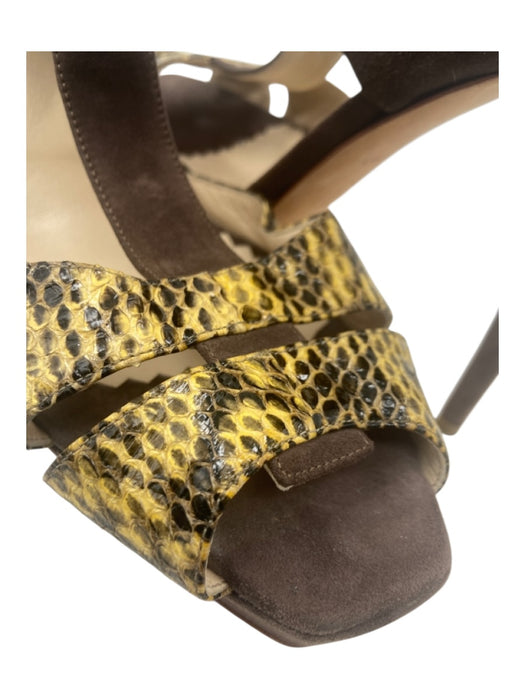 Oscar De La Renta Shoe Size 40 Brown Suede Snake Skin Open Toe Back Zip Heels Brown / 40