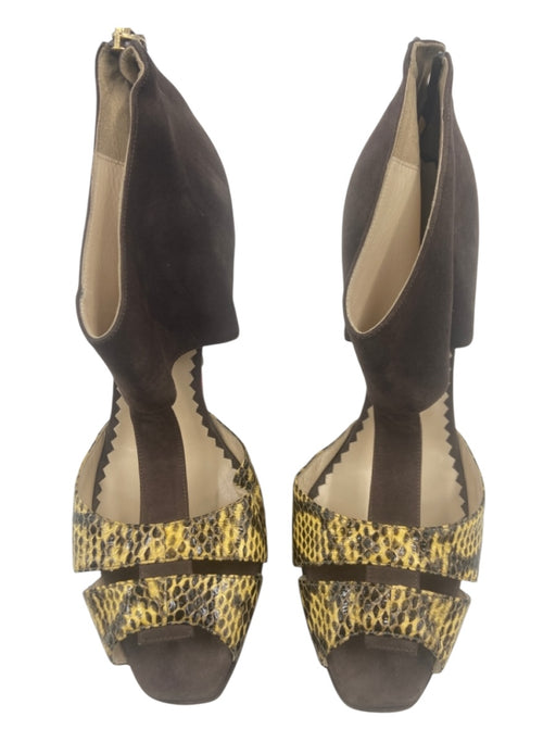 Oscar De La Renta Shoe Size 40 Brown Suede Snake Skin Open Toe Back Zip Heels Brown / 40