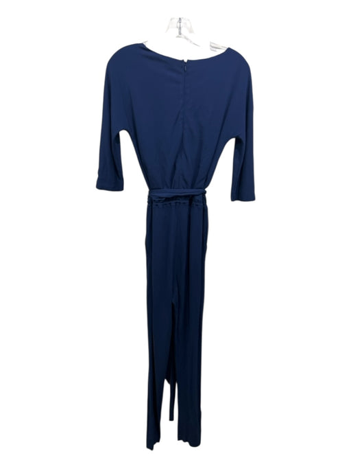 Halston Heritage Size 4 Navy Viscose Back Zip Sash Long Sleeve Jumpsuit Navy / 4