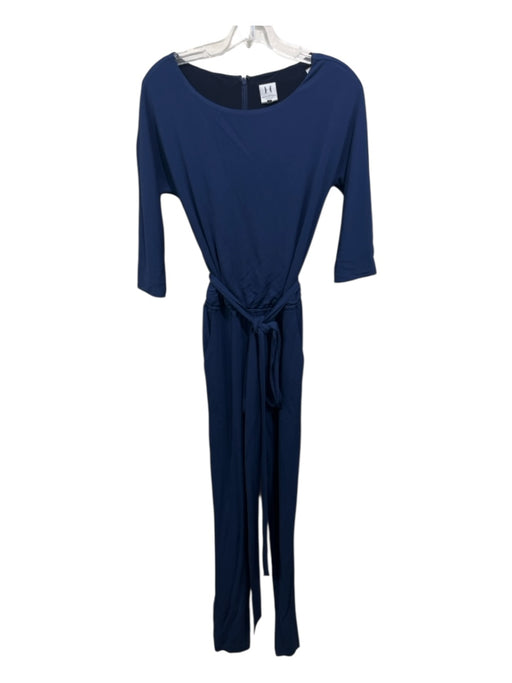 Halston Heritage Size 4 Navy Viscose Back Zip Sash Long Sleeve Jumpsuit Navy / 4