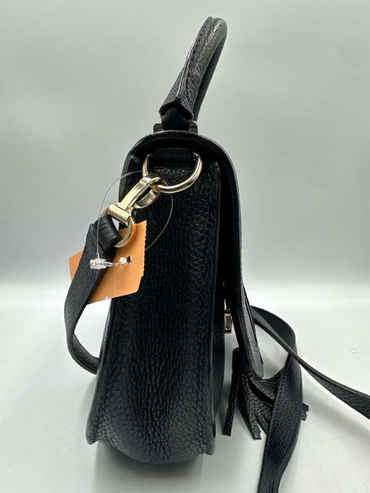 DeMellier Black Leather Saddle Tassle Detail Crossbody Bag