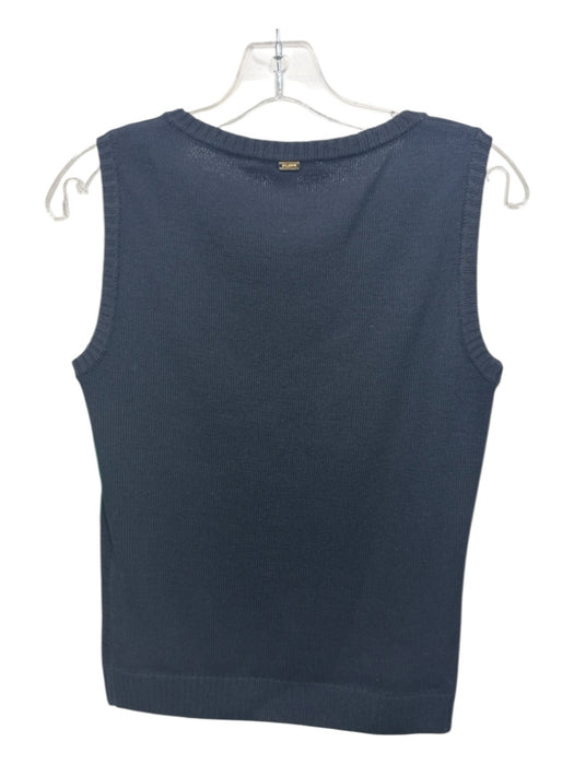 St. John Size P Black Wool Blend Rib Knit Sleeveless Crew Neck Sequin detail Top Black / P