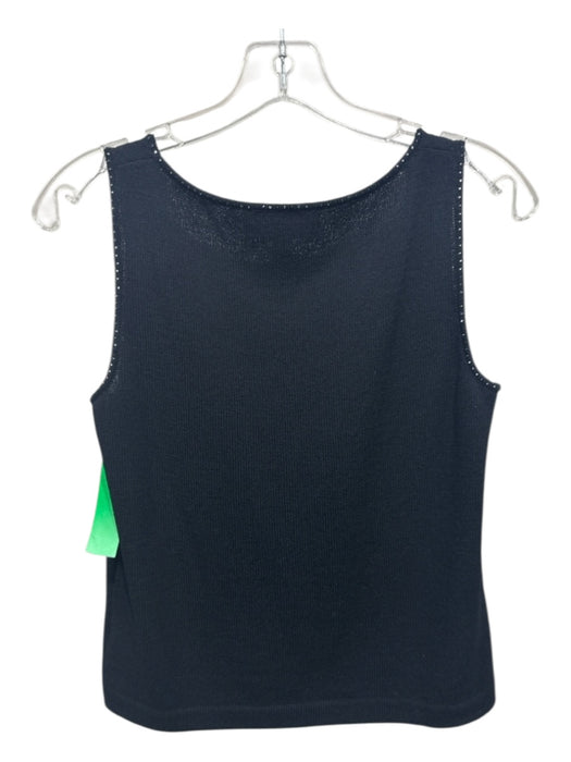 St. John Size P Black Wool Blend Rib Knit Sleeveless Rhinestone detail Tank Top Black / P