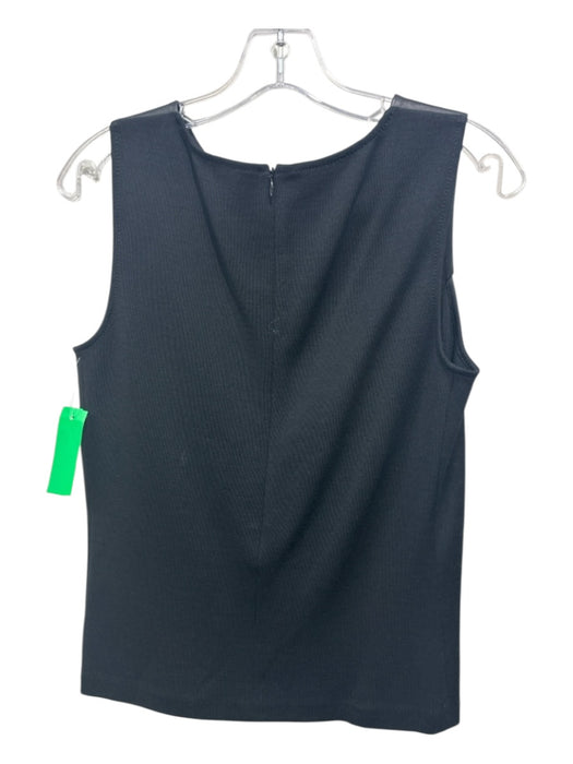 St. John Size P Black Wool Blend Leather Panel Sleeveless Fabric Block Top Black / P