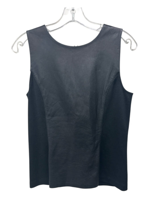 St. John Size P Black Wool Blend Leather Panel Sleeveless Fabric Block Top Black / P