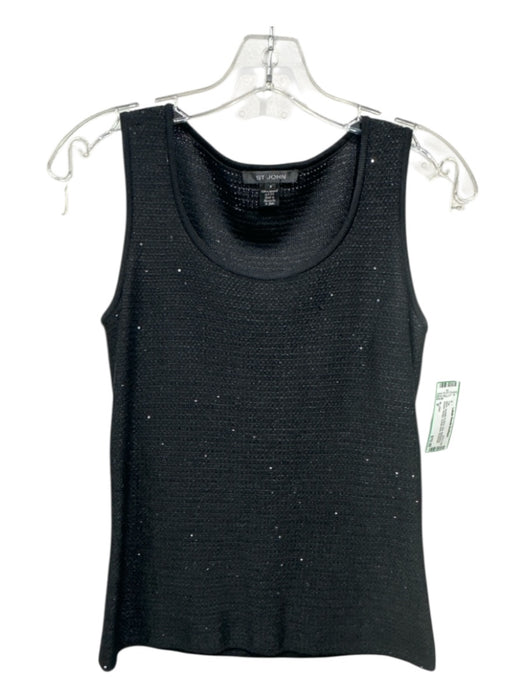 St. John Size P Black Acetate & Wool Knit Sleeveless Sequin Design Top Black / P
