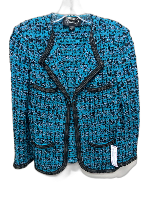 St. John Couture Size 2 Blue & Black Wool Blend Tweed Beaded Jacket Blue & Black / 2
