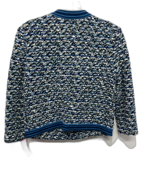 St. John Size 4 Blue, White & Multi Cotton Blend Boucle Woven Ribbed Hem Jacket Blue, White & Multi / 4