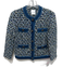 St. John Size 4 Blue, White & Multi Cotton Blend Boucle Woven Ribbed Hem Jacket Blue, White & Multi / 4