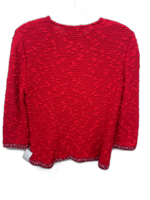 St. John Couture Size 4 Red Wool Blend Knit Embellished Hook & Eye Front Jacket Red / 4