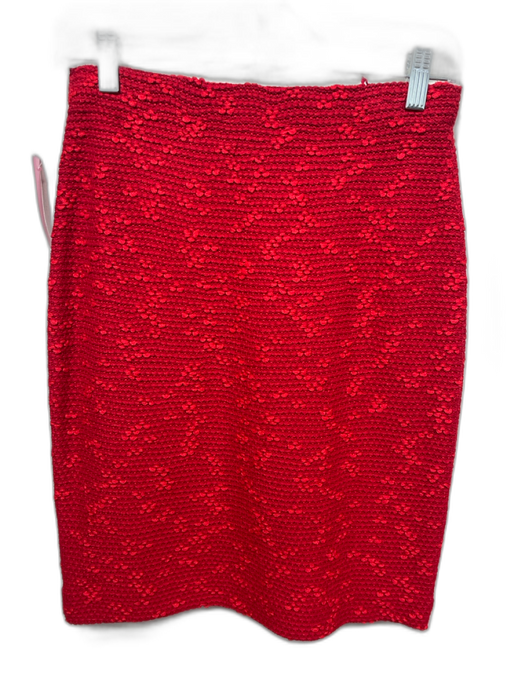 St. John Size 2 Red Wool Blend Knit Boucle Elastic Waist Knee length Skirt Red / 2