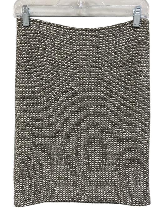 St. John Size 4 Gray & White Wool & Rayon Long Sleeve Knit One Button Skirt Set Gray & White / 4