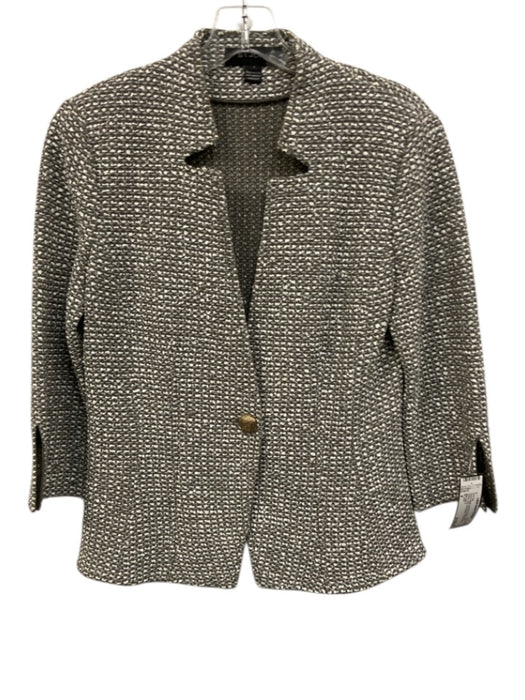 St. John Size 4 Gray & White Wool & Rayon Long Sleeve Knit One Button Skirt Set Gray & White / 4