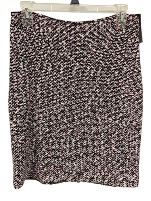St. John Size 4 White, Pink, Black Wool & Rayon Long Sleeve Knit Skirt Set White, Pink, Black / 4