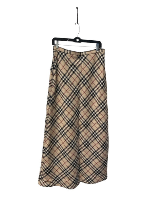 Burberry Size 12 Beige, Black, Burgundy Wool Plaid Back Zip Maxi High Rise Skirt Beige, Black, Burgundy / 12