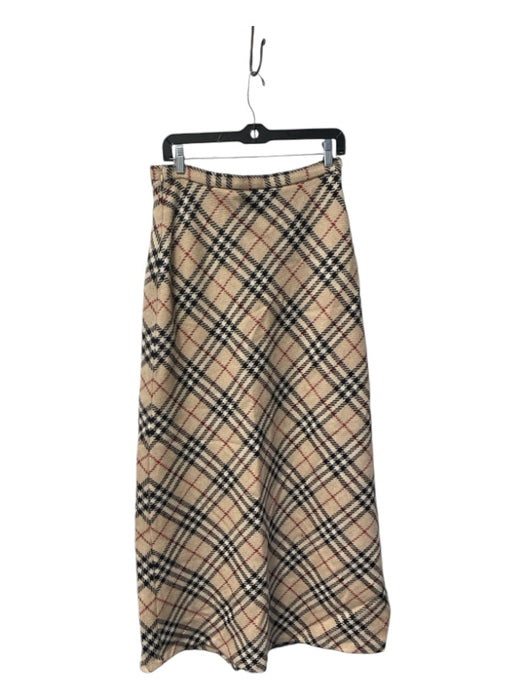 Burberry Size 12 Beige, Black, Burgundy Wool Plaid Back Zip Maxi High Rise Skirt Beige, Black, Burgundy / 12